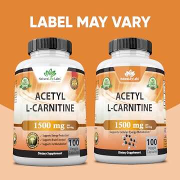 Acetyl L-Carnitine 1,500 mg High Potency Supports Energy Production, Sports Nutrition, Supports Memory/Focus - 100 Veggie Capsules