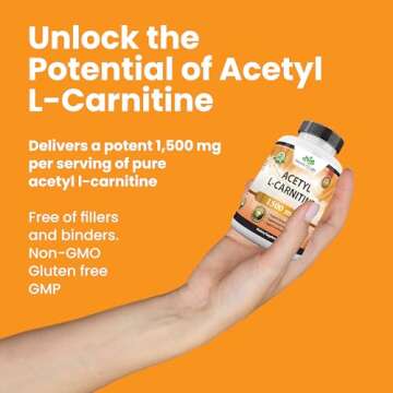 Acetyl L-Carnitine 1,500 mg High Potency Supports Energy Production, Sports Nutrition, Supports Memory/Focus - 100 Veggie Capsules