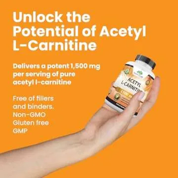 Acetyl L-Carnitine 1,500 mg High Potency Supports Energy Production, Sports Nutrition, Supports Memory/Focus - 100 Veggie Capsules