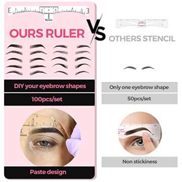 Skymore Eyebrow Ruler, 100Pcs Eyebrow Stencil Microblading Ruler, Disposable Eyebrow Template Eyebrow Ruler Sticker, Eyebrow Shape Kit for Microblading Supplies, 3 Minutes Makeup Tools For Eyebrow