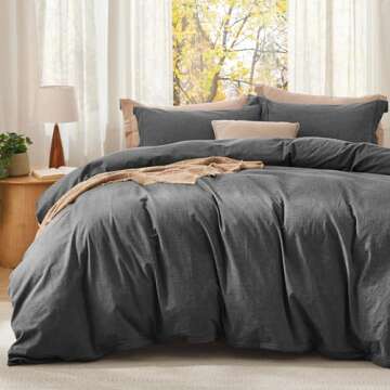 Bedsure Comforter Set King Size - Cotton Fabric with Microfiber Inner Fill, Dark Grey Soft Bed Set for All Seasons, 3 Pieces, 1 Comforter (104" x 90") and 2 Pillow Cases (20" x 36")