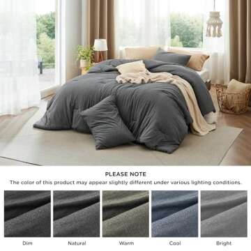 Bedsure Comforter Set King Size - Cotton Fabric with Microfiber Inner Fill, Dark Grey Soft Bed Set for All Seasons, 3 Pieces, 1 Comforter (104" x 90") and 2 Pillow Cases (20" x 36")