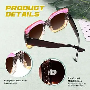 GQUEEN Women Oversized Square Frame Sunglasses Multiple Tinted Glitter Inspired Stylish Shades S904