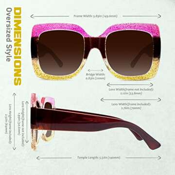 GQUEEN Women Oversized Square Frame Sunglasses Multiple Tinted Glitter Inspired Stylish Shades S904