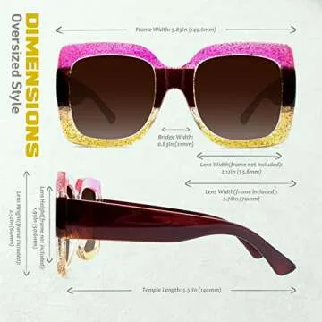 GQUEEN Women Oversized Square Frame Sunglasses Multiple Tinted Glitter Inspired Stylish Shades S904