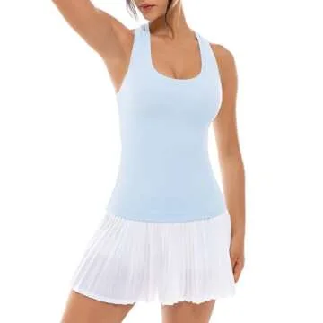 Lavento Women's Racerback Workout Top Waist-Length - Active Running Yoga Tank Tops (Powder Blue, 2)