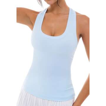 Lavento Women's Racerback Workout Top Waist-Length - Active Running Yoga Tank Tops (Powder Blue, 2)