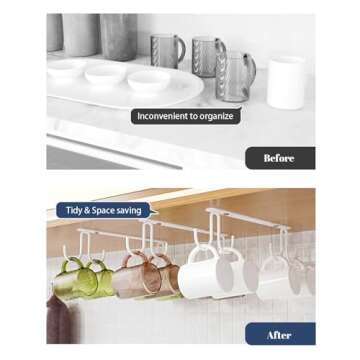 Luckinow Mug Hooks Under Cabinet 3 Pack, Coffee Cup Hooks for Hanging Under Shelf, Mug Organizer Rac...