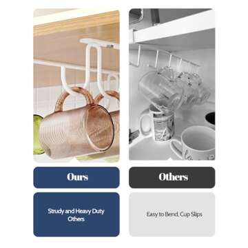 Luckinow Mug Hooks Under Cabinet 3 Pack, Coffee Cup Hooks for Hanging Under Shelf, Mug Organizer Rack with 12 Hooks for Displaying Mugs, Coffee Cups and Kitchen Utensils, White