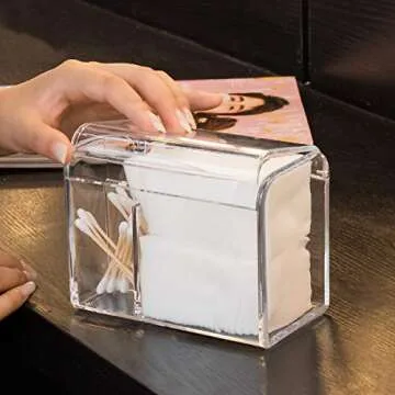 Sooyee Qtip Holder Dispenser for Cotton Ball, Swab, Round Pads, Floss,3 Compartment Plastic Apothecary Jars,Bathroom Organization ,Vanity Organizers and Storage,Clear