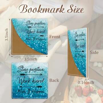 Icycay Stay Positive Corner Bookmarks, Cute Leather Book Accessories for Book Lovers, 3 Pcs Reading Book Page Markers for Women Men Student Teacher Girls Boys Kids Retirement Birthday Gifts