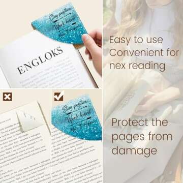 Icycay Stay Positive Corner Bookmarks, Cute Leather Book Accessories for Book Lovers, 3 Pcs Reading Book Page Markers for Women Men Student Teacher Girls Boys Kids Retirement Birthday Gifts
