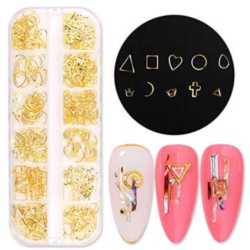 3D Nails Art Metal Charms Studs Jewels Decals Decorations Accessories 800+Pieces Gold Nail Micro Caviar Beads Star Moon Rivet Design Supplies with Tweezers Nail Tools