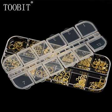 3D Nails Art Metal Charms Studs Jewels Decals Decorations Accessories 800+Pieces Gold Nail Micro Caviar Beads Star Moon Rivet Design Supplies with Tweezers Nail Tools