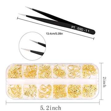 3D Nails Art Metal Charms Studs Jewels Decals Decorations Accessories 800+Pieces Gold Nail Micro Caviar Beads Star Moon Rivet Design Supplies with Tweezers Nail Tools