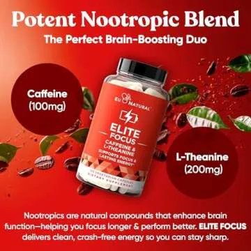 Elite Caffeine Pills with L-Theanine – Jitter-Free Focused Energy Supplements – Clean & Natural Nootropic Stack for Smart Cognitive Performance – 120 Soft Capsules