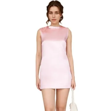 IDEWO Satin Mini Dress with Elegant Bow Accent