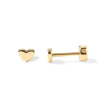 PAVOI 14K Gold Plated Heart Flat Back Stud Earrings - Hypoallergenic Comfort for Daily Wear