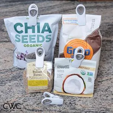 COOK WITH COLOR Bag Clips with Magnet- Food Clips, Chip Clips, Bag Clips for Food Storage with Airtight Seal Grip for Bread Bags, Snack Bags and Food Bags (White, Pack of 10)