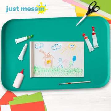 Just Messin' Silicone Art Mat for Crafts, Legos, Slime, Resin, Paint & Jewelry-Making, Table Protection w Raised Sides to Contain Mess, Non-Slip Heat Resistant, 16”x26” Mat with high .6" Edge, Green