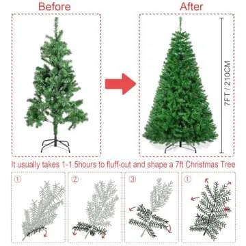 RooTrimmer Christmas Tree, 7 FT Artificial Christmas Tree, Xmas Pine Tree with Solid Foldable Metal Stand Perfect for Indoor and Outdoor Holiday Decoration, Green