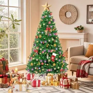 RooTrimmer Christmas Tree, 7 FT Artificial Christmas Tree, Xmas Pine Tree with Solid Foldable Metal Stand Perfect for Indoor and Outdoor Holiday Decoration, Green