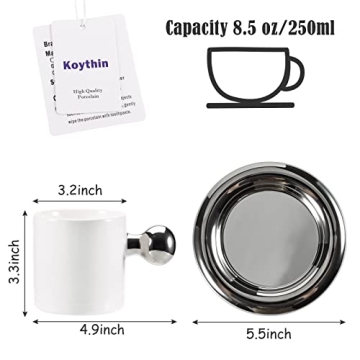 Koythin Ceramic Coffee Mug with Saucer - 10 oz Stylish Design