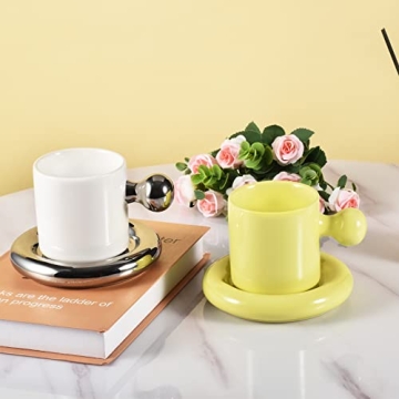 Koythin Ceramic Coffee Mug with Saucer - 10 oz Stylish Design