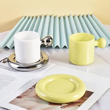 Koythin Ceramic Coffee Mug with Saucer - 10 oz Stylish Design