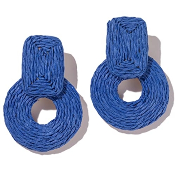 Royal Blue Raffia Earrings for Summer Style