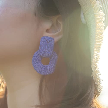 Royal Blue Raffia Earrings for Summer Style
