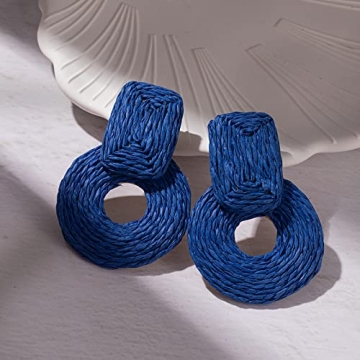 Royal Blue Raffia Earrings for Summer Style