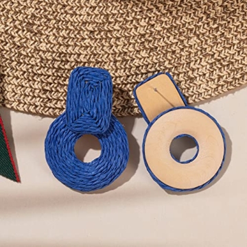 Royal Blue Raffia Earrings for Summer Style
