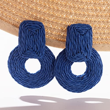 Royal Blue Raffia Earrings for Summer Style