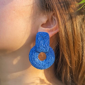Royal Blue Raffia Earrings for Summer Style
