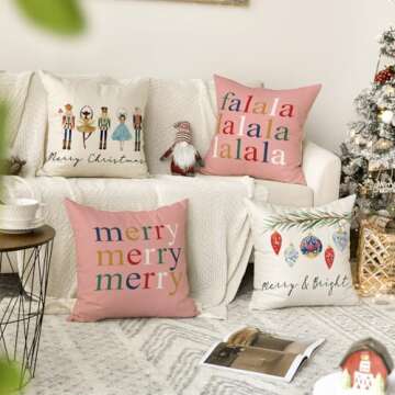 AVOIN colorlife Merry Christmas Nutcracker Pink Throw Pillow Covers, 18 x 18 Inch Winter Holiday Par...