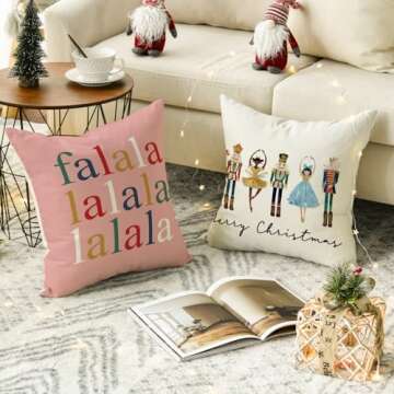 AVOIN colorlife Merry Christmas Nutcracker Pink Throw Pillow Covers, 18 x 18 Inch Winter Holiday Party Cushion Case Decoration for Sofa Couch Set of 4