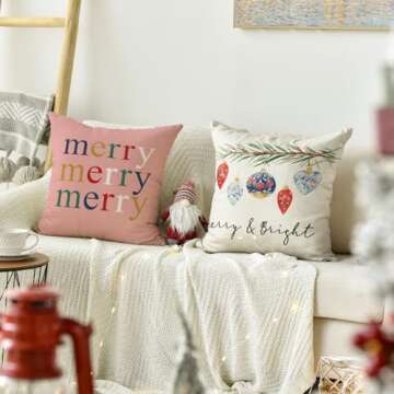 AVOIN colorlife Merry Christmas Nutcracker Pink Throw Pillow Covers, 18 x 18 Inch Winter Holiday Party Cushion Case Decoration for Sofa Couch Set of 4