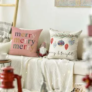 AVOIN colorlife Merry Christmas Nutcracker Pink Throw Pillow Covers, 18 x 18 Inch Winter Holiday Party Cushion Case Decoration for Sofa Couch Set of 4