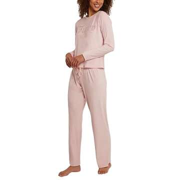 Juicy Couture Women's 2 Piece Velvet Fleece Long Sleeve Top and Pants Lounge Sleepwear Set (US, Alpha, Large, Regular, Regular, Powder Pink)