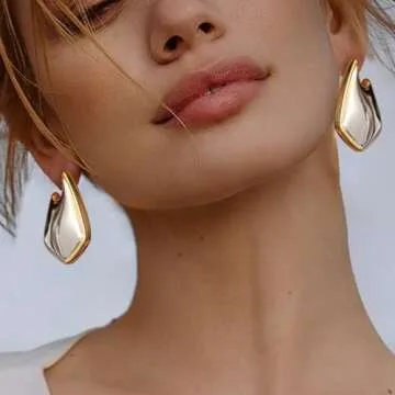 SHERLOVE Trendy Two Tone Gold Fin Earrings - Hypoallergenic Statement Jewelry