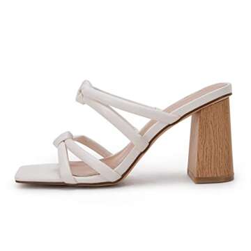 LAICIGO Women's Square Toe Chunky Block Heeled Sandals Double Knot Slip On Dress Party Shoes