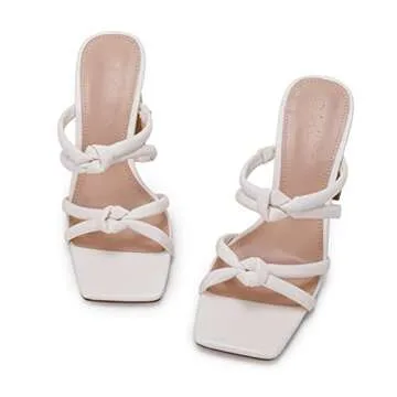 LAICIGO Women's Square Toe Chunky Block Heeled Sandals Double Knot Slip On Dress Party Shoes