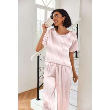 Ekouaer Womens Silk Pajamas Set Print Satin PJs Set Two Piece Pj Sets Sleepwear Loungewear Short Sle...