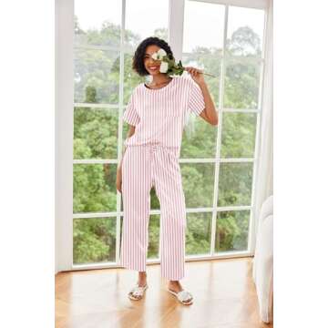 Ekouaer Womens Silk Pajamas Set Print Satin PJs Set Two Piece Pj Sets Sleepwear Loungewear Short Sleeve Lounge Set