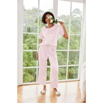 Ekouaer Womens Silk Pajamas Set Print Satin PJs Set Two Piece Pj Sets Sleepwear Loungewear Short Sleeve Lounge Set