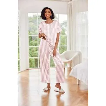 Ekouaer Womens Silk Pajamas Set Print Satin PJs Set Two Piece Pj Sets Sleepwear Loungewear Short Sleeve Lounge Set