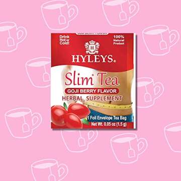 Hyleys Slim Tea Weight Loss Herbal Supplement with Goji Berry - Cleanse and Detox - 50 Tea Bags