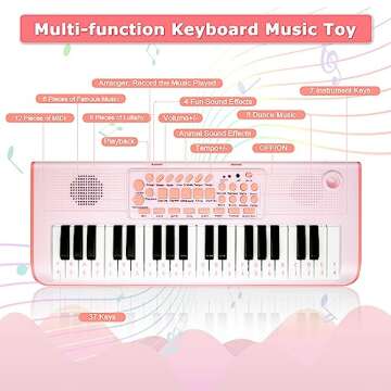 Kids Pink Mini Piano with Microphone for Girls