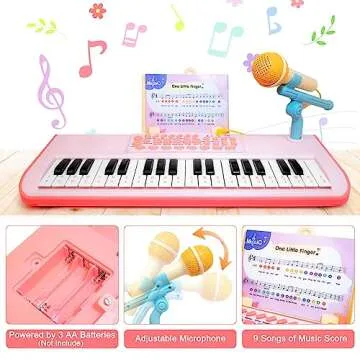 Kids Pink Mini Piano with Microphone for Girls